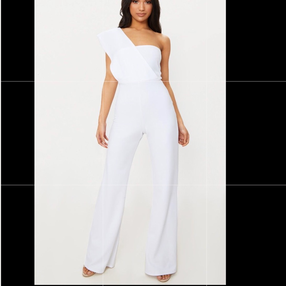 One shoulder, drape jumpsuit.
